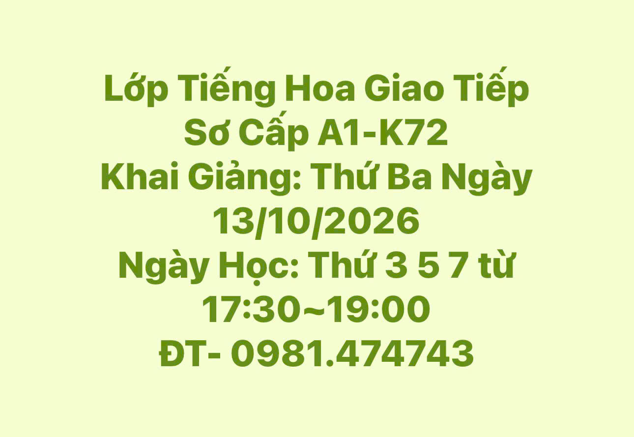 Lịch khai giảng A1-K72 tháng 10/2026 tại Hoa Ngữ Mỹ Xuân